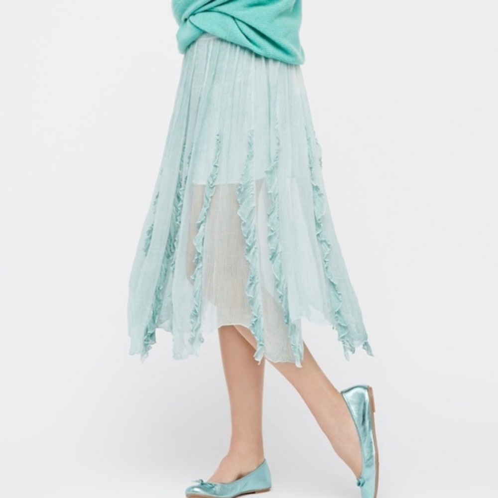 Free People Boho Sheer Ruffle Skirt Mint Green